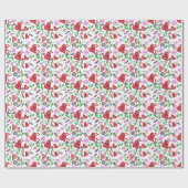 Rote Valentinsherzen Rosa Blumen  Geschenkpapier (Flach)