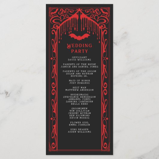 Rote Vampire Kathedrale Gotische Hochzeit Programm (Rückseite)