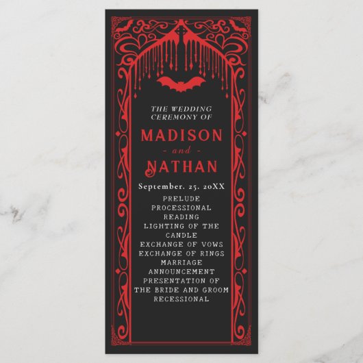 Rote Vampire Kathedrale Gotische Hochzeit Programm (Vorderseite)