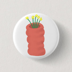 Rote Vase mit gelben Blumen Geschenk Button