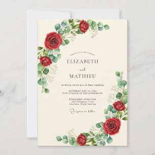 Rote verführerische botanische Hochzeit Einladung