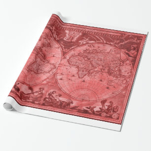 Rote Version Antike Weltkarte J Blaeu 1664 Geschenkpapier