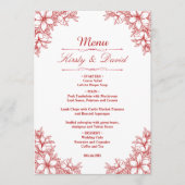 Rote Verzierte Blumenhochzeit Menükarte (Vorderseite)