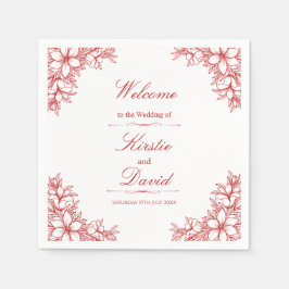 Rote Verzierte Blumenhochzeit Serviette
