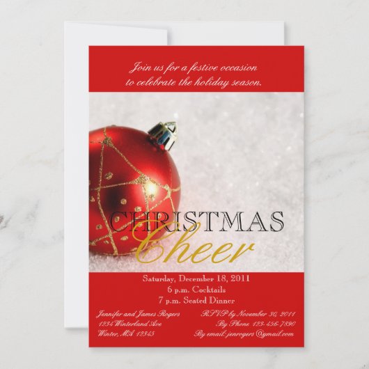 Rote Verzierungs-Weihnachtsabendessen-Party Einladung (Vorderseite)