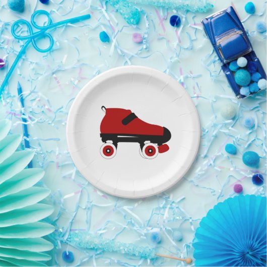 rote Viererkabelrollen-Derby-Skate Pappteller (Party)