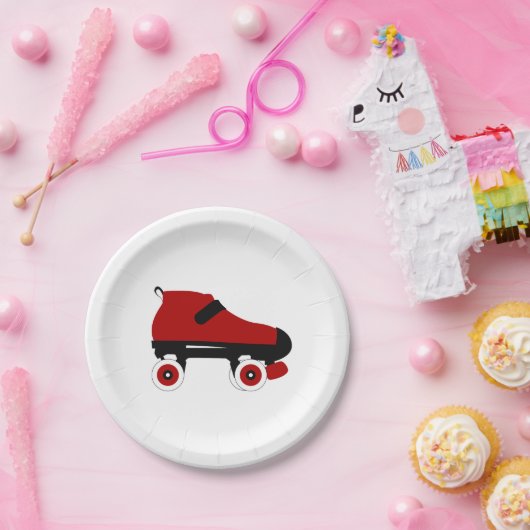 rote Viererkabelrollen-Derby-Skate Pappteller (Party)