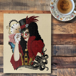 Rote viktorianische Steampunk-Dame Vintage-Oktopus Puzzle