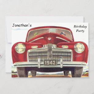 Rote Vintage-Auto-Geburtstagsfeier Einladung