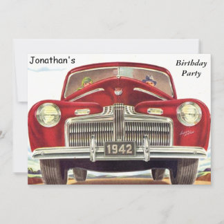 Rote Vintage-Auto-Geburtstagsfeier Einladung