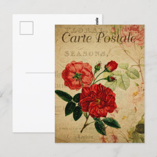 Rote Vintage Blume Postkarte
