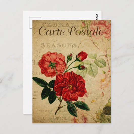 Rote Vintage Blume Postkarte (Vorne/Hinten)