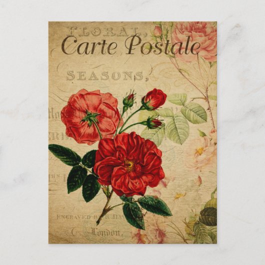 Rote Vintage Blume Postkarte (Vorderseite)