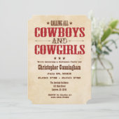 Rote Vintage Cowboy-Geburtstags-Einladung Einladung (Stehend Vorderseite)