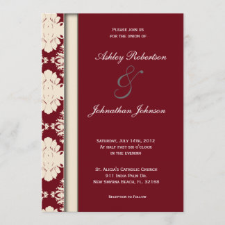 Rote Vintage-Damask-Hochzeitseinladung Einladung