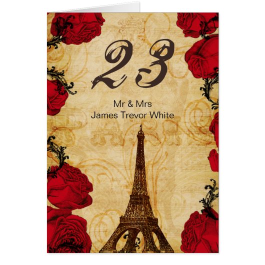 rote vintage Eiffelturm Paris Tischkarten (Vorne)