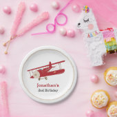 Rote Vintage-Flugzeug-Papierteller Pappteller (Party)