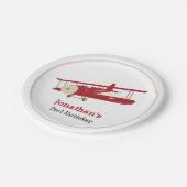 Rote Vintage-Flugzeug-Papierteller Pappteller (Schrägansicht)