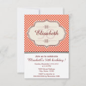 Rote Vintage Gingham-Kalligrafin Geburtstag Einladung (Vorderseite)