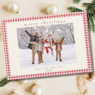 Rote Vintage Gingham Karo Fotokarte für Weihnachte Feiertagskarte