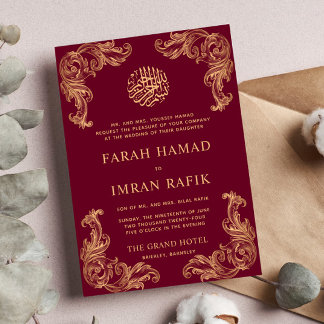 Rote Vintage Goldecke Islamische Hochzeit Einladung
