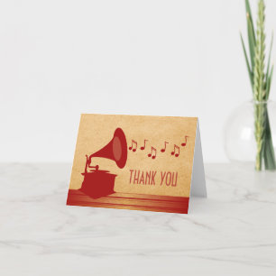 Rote Vintage-Grammophon-Dankeskarten Dankeskarte