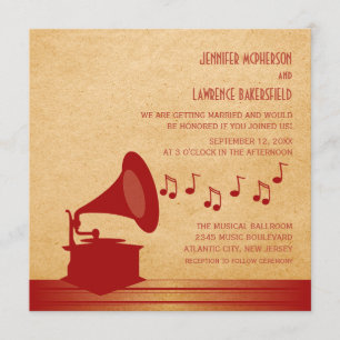 Rote Vintage-Grammophon-Hochzeitseinladung Einladung