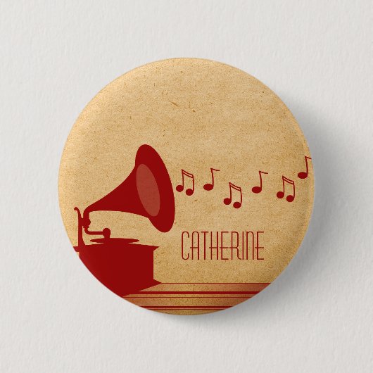 Rote Vintage-Grammophon-Taste Button (Vorderseite)