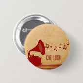 Rote Vintage-Grammophon-Taste Button (Vorne & Hinten)