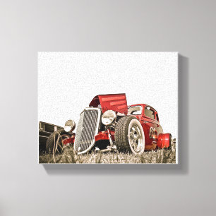 Rote Vintage-Klassiker-Autosammler-Leinwandkunst Leinwanddruck