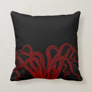 Rote Vintage Kraken-Tentakel-Illustration Kissen