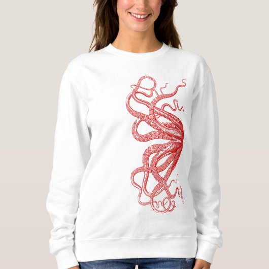 Rote Vintage Kraken-Tentakel-Illustration Sweatshirt (Vorderseite)