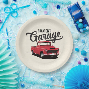 Rote Vintage-LKW-Geburtstagstag Benutzerdefinierte Pappteller