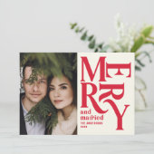 Rote Vintage merry verheiratete Chritsmas Foto Hoc Ankündigung (Stehend Vorderseite)