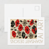 Rote Vintage-Mohn-Blumen-Kunst mit KI Postkarte (Vorne/Hinten)