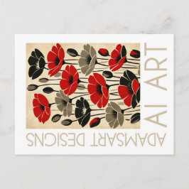 Rote Vintage-Mohn-Blumen-Kunst mit KI Postkarte