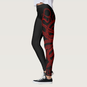 Rote Vintage-Oktopus-Tentakel-Illustration Leggings