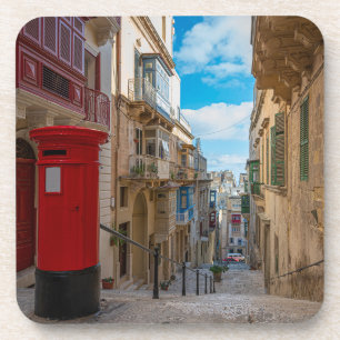 Rote Vintage Postbox in Malta Getränkeuntersetzer
