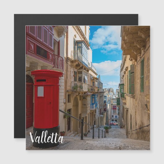 Rote Vintage Postbox in Malta Magnetkarte (Vorne/Hinten)