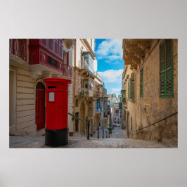 Rote Vintage Postbox in Malta Poster