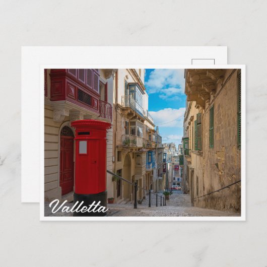 Rote Vintage Postbox in Malta Postkarte (Vorne/Hinten)