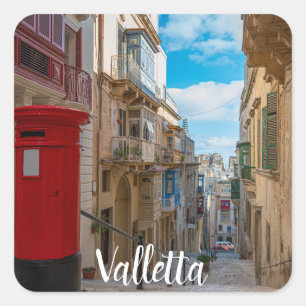 Rote Vintage-Postbox in Malta Quadratischer Aufkleber