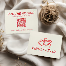 Rote Vintage-QR-Code-Hochzeit RSVP Karte