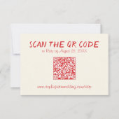 Rote Vintage-QR-Code-Hochzeit RSVP Karte (Vorderseite)