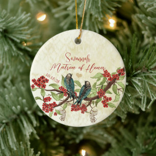 Rote Vintage-Vogel-Brautjungfer-Ornamente Keramik Ornament