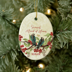 Rote Vintage-Vogelmädchen-Ehrenjungfer-Ornamente Keramik Ornament