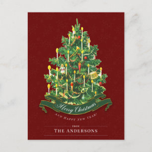 Rote Vintage-Weihnachtsbaum-Rustikal-Klassiker ind Postkarte