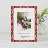 Rote Vintage Weihnachtsbilder Feiertagskarte (Stehend Vorderseite)