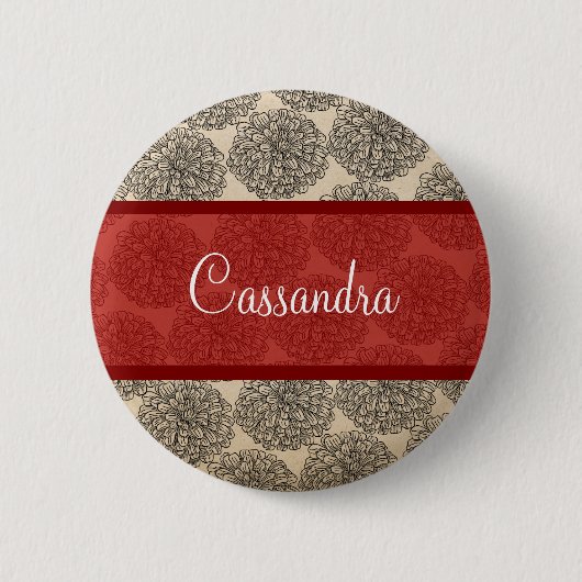 Rote Vintage-Zinnia-Schaltfläche Button (Vorderseite)