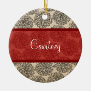 Rote Vintage Zinnia-Verzierung Keramik Ornament